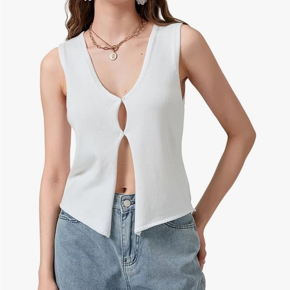 Crochet Knitted Vest for Women Vintage Y2K Hollow Out